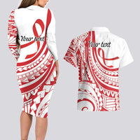 Know Your Status Red Ribbon Personalised Couples Matching Long Sleeve Bodycon Dress and Hawaiian Shirt Polynesian AIDS Awareness LT9 - Polynesian Pride