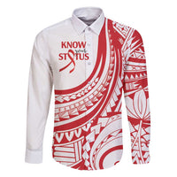 Know Your Status Red Ribbon Personalised Family Matching Long Sleeve Bodycon Dress and Hawaiian Shirt Polynesian AIDS Awareness