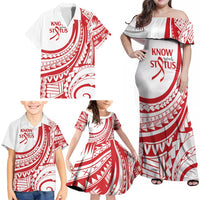 Know Your Status Red Ribbon Personalised Family Matching Off Shoulder Maxi Dress and Hawaiian Shirt Polynesian AIDS Awareness LT9 - Polynesian Pride
