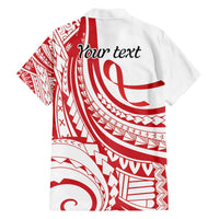 Know Your Status Red Ribbon Personalised Family Matching Off Shoulder Short Dress and Hawaiian Shirt Polynesian AIDS Awareness