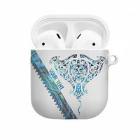 Kahui Whetu Paua shell Kowhaiwhai Taniko Personalised AirPods Case Manta Ray Shark-Turtle Maori Tribal Style LT9 Blue - Polynesian Pride