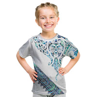 Kahui Whetu Paua shell Kowhaiwhai Taniko Personalised Kid T Shirt Manta Ray Shark-Turtle Maori Tribal Style LT9 Blue - Polynesian Pride