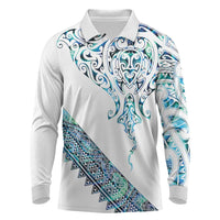 Kahui Whetu Paua shell Kowhaiwhai Taniko Personalised Long Sleeve Polo Shirt Manta Ray Shark-Turtle Maori Tribal Style LT9 Blue - Polynesian Pride