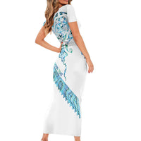 Kahui Whetu Paua shell Kowhaiwhai Taniko Personalised Short Sleeve Bodycon Dress Manta Ray Shark-Turtle Maori Tribal Style LT9 - Polynesian Pride
