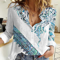 Kahui Whetu Paua shell Kowhaiwhai Taniko Personalised Women Casual Shirt Manta Ray Shark-Turtle Maori Tribal Style LT9 Female Blue - Polynesian Pride