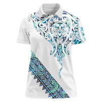 Kahui Whetu Paua shell Kowhaiwhai Taniko Personalised Women Polo Shirt Manta Ray Shark-Turtle Maori Tribal Style LT9 Female Blue - Polynesian Pride