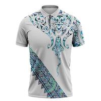 Kahui Whetu Paua shell Kowhaiwhai Taniko Personalised Zipper Polo Shirt Manta Ray Shark-Turtle Maori Tribal Style LT9 Blue - Polynesian Pride
