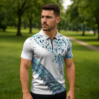 Kahui Whetu Paua shell Kowhaiwhai Taniko Personalised Zipper Polo Shirt Manta Ray Shark-Turtle Maori Tribal Style LT9 - Polynesian Pride