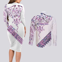 Mawhero Paua shell Kowhaiwhai Taniko Personalised Couples Matching Long Sleeve Bodycon Dress and Long Sleeve Button Shirt Manta Ray Shark-Turtle Maori Tribal Style LT9 - Polynesian Pride