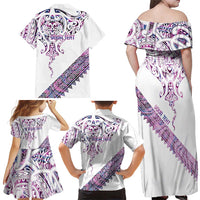 Mawhero Paua shell Kowhaiwhai Taniko Personalised Family Matching Off Shoulder Maxi Dress and Hawaiian Shirt Manta Ray Shark-Turtle Maori Tribal Style LT9 - Polynesian Pride