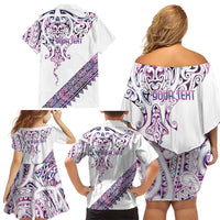 Mawhero Paua shell Kowhaiwhai Taniko Personalised Family Matching Off Shoulder Short Dress and Hawaiian Shirt Manta Ray Shark-Turtle Maori Tribal Style LT9 - Polynesian Pride
