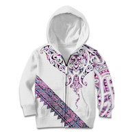 Mawhero Paua shell Kowhaiwhai Taniko Personalised Kid Hoodie Manta Ray Shark-Turtle Maori Tribal Style LT9 Zip Hoodie Pink - Polynesian Pride