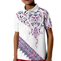Mawhero Paua shell Kowhaiwhai Taniko Personalised Kid Polo Shirt Manta Ray Shark-Turtle Maori Tribal Style LT9 Kid Pink - Polynesian Pride