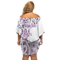 Mawhero Paua shell Kowhaiwhai Taniko Personalised Off Shoulder Short Dress Manta Ray Shark-Turtle Maori Tribal Style LT9 - Polynesian Pride