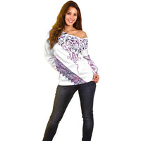 Mawhero Paua shell Kowhaiwhai Taniko Personalised Off Shoulder Sweater Manta Ray Shark-Turtle Maori Tribal Style LT9 - Polynesian Pride
