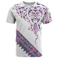 Mawhero Paua shell Kowhaiwhai Taniko Personalised T Shirt Manta Ray Shark-Turtle Maori Tribal Style LT9 Pink - Polynesian Pride