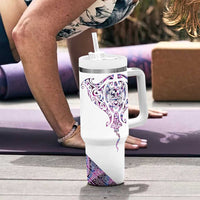 Mawhero Paua shell Kowhaiwhai Taniko Personalised Tumbler With Handle Manta Ray Shark-Turtle Maori Tribal Style LT9 - Polynesian Pride