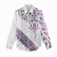 Mawhero Paua shell Kowhaiwhai Taniko Personalised Women Casual Shirt Manta Ray Shark-Turtle Maori Tribal Style LT9 - Polynesian Pride