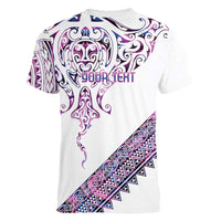 Mawhero Paua shell Kowhaiwhai Taniko Personalised Women V-Neck T-Shirt Manta Ray Shark-Turtle Maori Tribal Style LT9 - Polynesian Pride