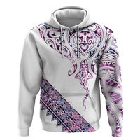 Mawhero Paua shell Kowhaiwhai Taniko Personalised Zip Hoodie Manta Ray Shark-Turtle Maori Tribal Style LT9 Pullover Hoodie Pink - Polynesian Pride
