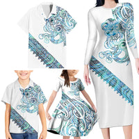 Kahui Whetu Paua shell Kowhaiwhai Taniko Personalised Family Matching Long Sleeve Bodycon Dress and Hawaiian Shirt Taniwha Maori Tribal Style LT9 - Polynesian Pride