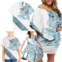 Kahui Whetu Paua shell Kowhaiwhai Taniko Personalised Family Matching Off Shoulder Short Dress and Hawaiian Shirt Taniwha Maori Tribal Style LT9 - Polynesian Pride
