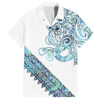 Kahui Whetu Paua shell Kowhaiwhai Taniko Personalised Family Matching Summer Maxi Dress and Hawaiian Shirt Taniwha Maori Tribal Style LT9 Dad's Shirt - Short Sleeve Blue - Polynesian Pride