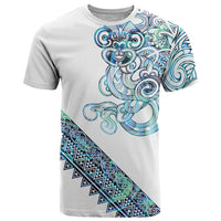 Kahui Whetu Paua shell Kowhaiwhai Taniko Personalised T Shirt Taniwha Maori Tribal Style LT9 Blue - Polynesian Pride