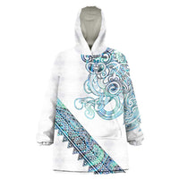 Kahui Whetu Paua shell Kowhaiwhai Taniko Personalised Wearable Blanket Hoodie Taniwha Maori Tribal Style LT9 One Size Blue - Polynesian Pride