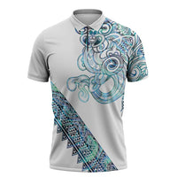 Kahui Whetu Paua shell Kowhaiwhai Taniko Personalised Zipper Polo Shirt Taniwha Maori Tribal Style LT9 Blue - Polynesian Pride