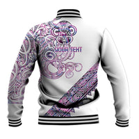 Mawhero Paua shell Kowhaiwhai Taniko Personalised Baseball Jacket Taniwha Maori Tribal Style