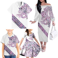 Mawhero Paua shell Kowhaiwhai Taniko Personalised Family Matching Off The Shoulder Long Sleeve Dress and Hawaiian Shirt Taniwha Maori Tribal Style LT9 - Polynesian Pride