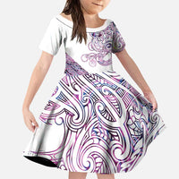 Mawhero Paua shell Kowhaiwhai Taniko Personalised Family Matching Off Shoulder Maxi Dress and Hawaiian Shirt Taniwha Maori Tribal Style LT9 Daughter's Dress Pink - Polynesian Pride