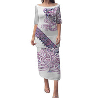 Mawhero Paua shell Kowhaiwhai Taniko Personalised Family Matching Puletasi and Hawaiian Shirt Taniwha Maori Tribal Style LT9 Mom's Dress Pink - Polynesian Pride