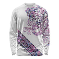 Mawhero Paua shell Kowhaiwhai Taniko Personalised Long Sleeve Shirt Taniwha Maori Tribal Style LT9 Unisex Pink - Polynesian Pride