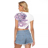 Mawhero Paua shell Kowhaiwhai Taniko Personalised Raglan Cropped T Shirt Taniwha Maori Tribal Style LT9 - Polynesian Pride