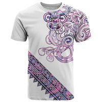 Mawhero Paua shell Kowhaiwhai Taniko Personalised T Shirt Taniwha Maori Tribal Style LT9 Pink - Polynesian Pride