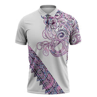 Mawhero Paua shell Kowhaiwhai Taniko Personalised Zipper Polo Shirt Taniwha Maori Tribal Style LT9 Pink - Polynesian Pride