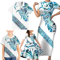 Kahui Whetu Paua shell Kowhaiwhai Taniko Personalised Family Matching Short Sleeve Bodycon Dress and Hawaiian Shirt Turtle Tattoo Maori Tribal Style LT9 - Polynesian Pride