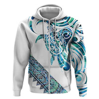 Kahui Whetu Paua shell Kowhaiwhai Taniko Personalised Hoodie Turtle Tattoo Maori Tribal Style LT9 Zip Hoodie Blue - Polynesian Pride