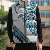 Kahui Whetu Paua shell Kowhaiwhai Taniko Personalised Sleeveless Puffer Jacket Turtle Tattoo Maori Tribal Style