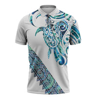Kahui Whetu Paua shell Kowhaiwhai Taniko Personalised Zipper Polo Shirt Turtle Tattoo Maori Tribal Style LT9 Blue - Polynesian Pride