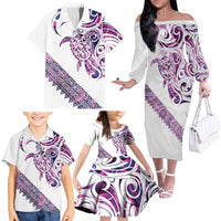 Mawhero Paua shell Kowhaiwhai Taniko Personalised Family Matching Off The Shoulder Long Sleeve Dress and Hawaiian Shirt Turtle Tattoo Maori Tribal Style LT9 - Polynesian Pride