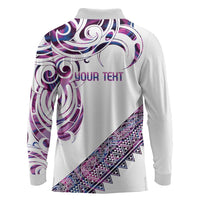 Mawhero Paua shell Kowhaiwhai Taniko Personalised Long Sleeve Polo Shirt Turtle Tattoo Maori Tribal Style LT9 - Polynesian Pride