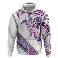 Mawhero Paua shell Kowhaiwhai Taniko Personalised Zip Hoodie Turtle Tattoo Maori Tribal Style LT9 Zip Hoodie Pink - Polynesian Pride