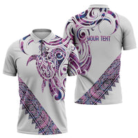 Mawhero Paua shell Kowhaiwhai Taniko Personalised Zipper Polo Shirt Turtle Tattoo Maori Tribal Style LT9 - Polynesian Pride
