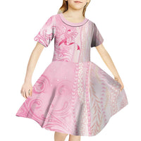 Breast Cancer Awareness Kid Short Sleeve Dress Maile Pikake Lokelani Crown Flower Lei Inspired LT9 - Polynesian Pride