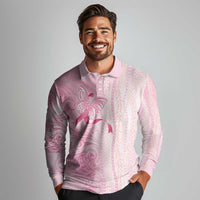 Breast Cancer Awareness Long Sleeve Polo Shirt Maile Pikake Lokelani Crown Flower Lei Inspired LT9 - Polynesian Pride