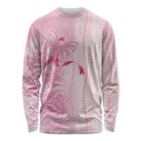 Breast Cancer Awareness Long Sleeve Shirt Maile Pikake Lokelani Crown Flower Lei Inspired LT9 Unisex Pink - Polynesian Pride