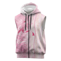Breast Cancer Awareness Sleeveless Zip Hoodie Maile Pikake Lokelani Crown Flower Lei Inspired LT9 Pink - Polynesian Pride